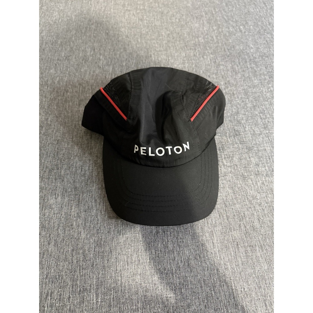 Peloton Black Red Vented Shield Nylon Running Cycling Lightweight Cap Hat